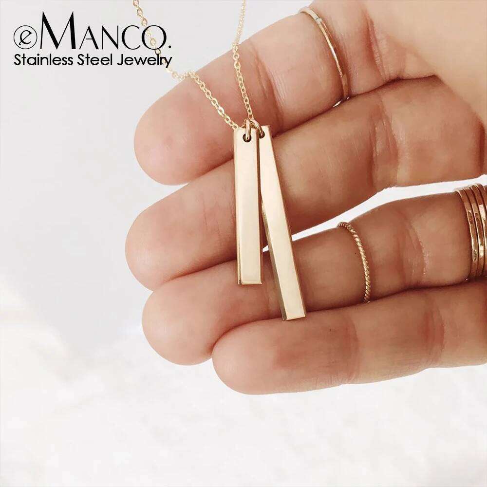 eManco High Quality Stainless Steel Gold Plated Rectangle Pendant, Simple Style, Fine Necklace for Women's Party Factory Direct
