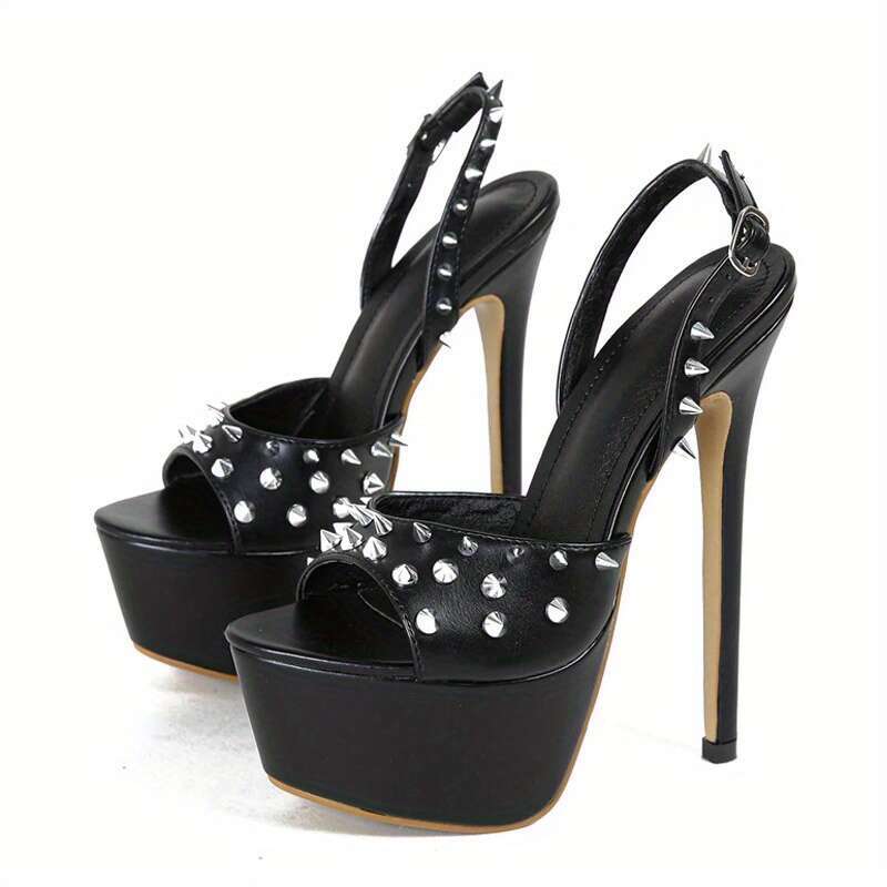 Fashion Design Metal Rivet Back Buckle Strap Platform Sandals Women Wedding Banquet Shoe Sexy Peep Toe Stripper High Heels MOJIDASHU