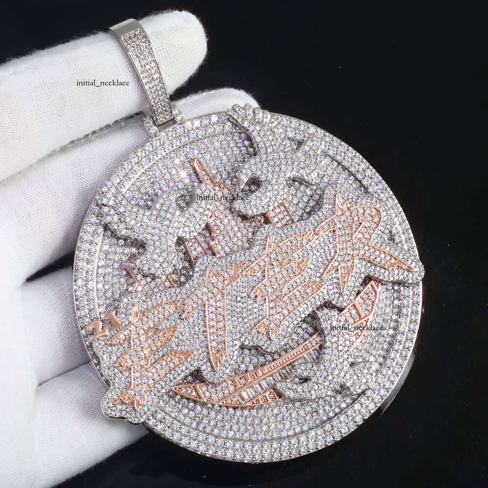 Ice out VVS Moissanite NUOYA Badge Pendant Necklace Iced Charm High-Quality Mold Fashion Round Hip-Hop Jewelry
