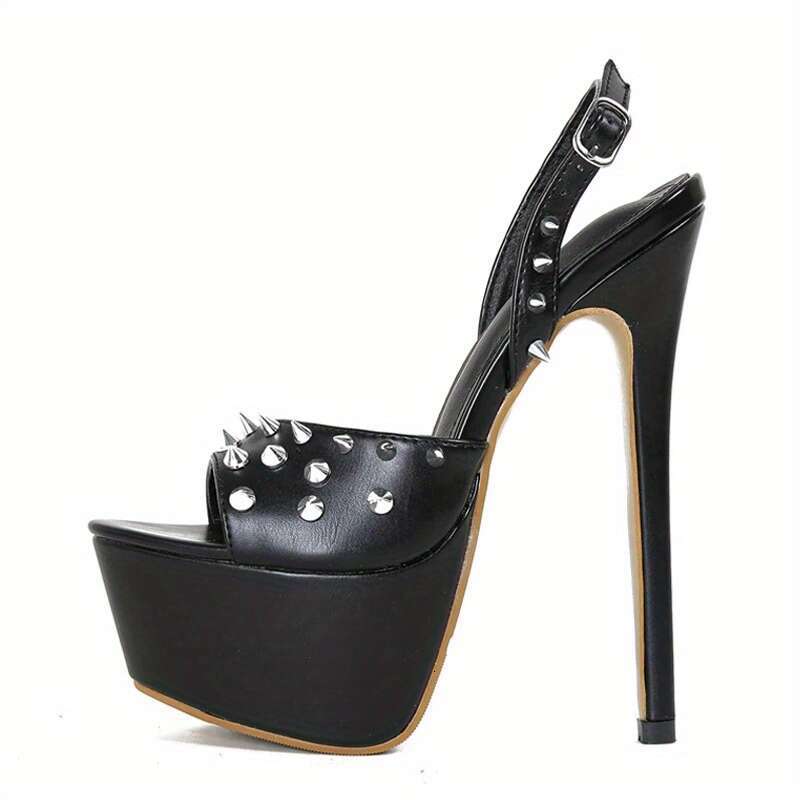 Fashion Design Metal Rivet Back Buckle Strap Platform Sandals Women Wedding Banquet Shoe Sexy Peep Toe Stripper High Heels MOJIDASHU