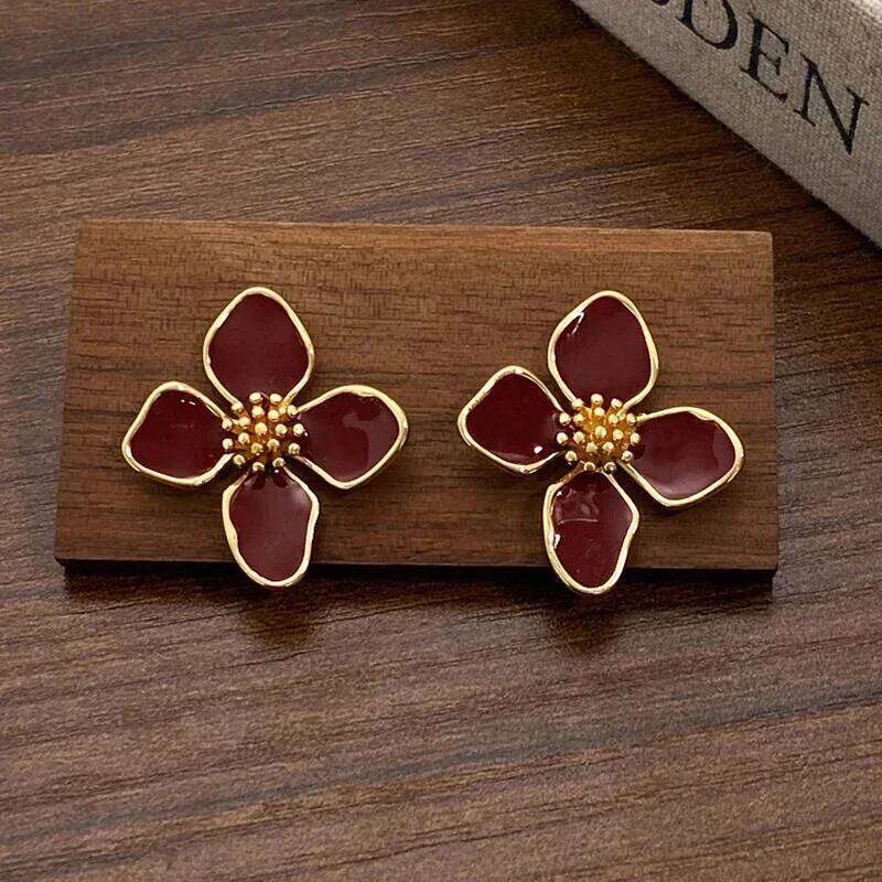 Real 925 Sterling Silver 18K Gold Enamel Flower Stud Earrings for Women Minimalist Plant Fine Jewelry Cute Accessories