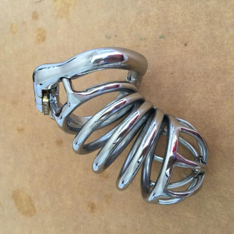 Latest Design Stainless Steel Male Chastity Device Adult Cock Cage With Curve Cock Ring Adult Toys310