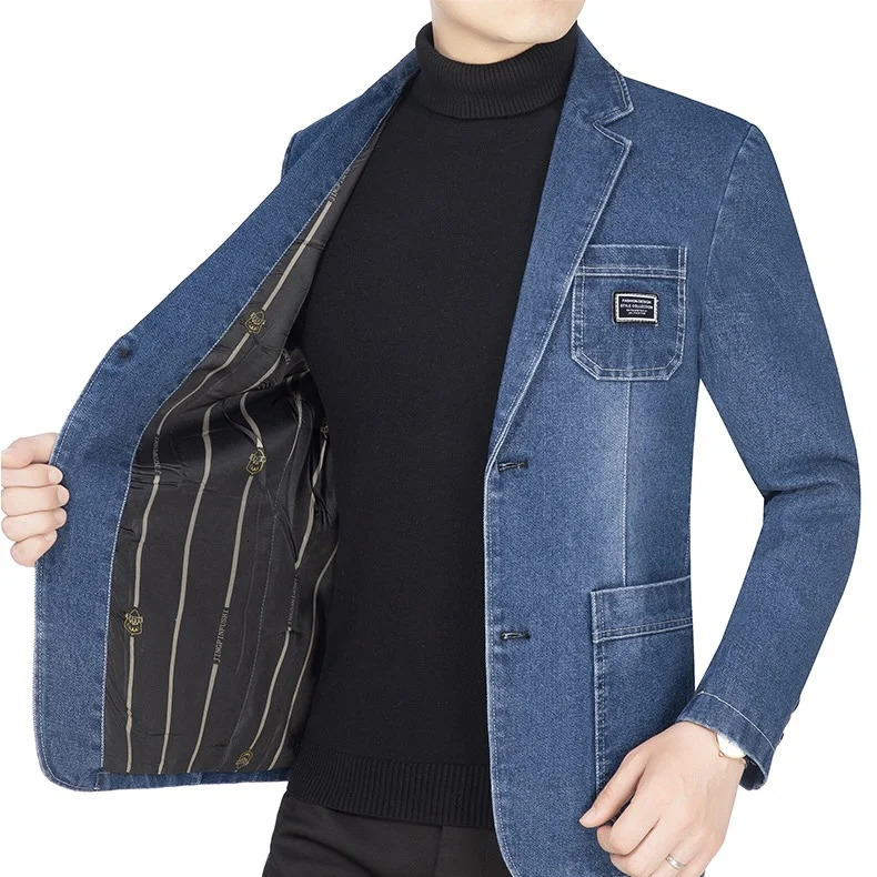 Men Denim Blazers Single Breasted Turn Down Collar Full Sleeve Jacket Suits Coats Casual Regular Coat Button Blazer Jackets 251230