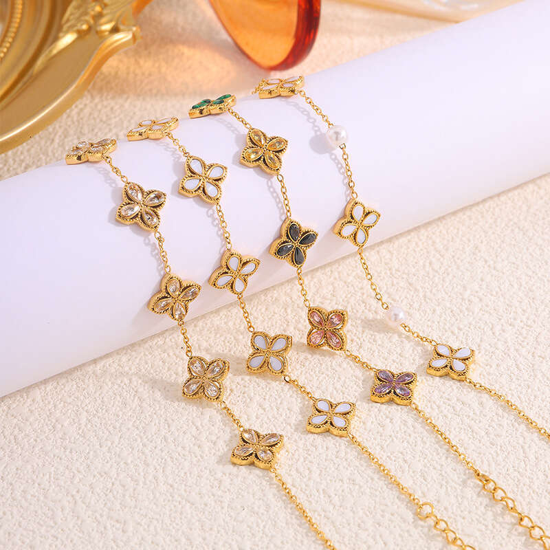 Four-Pointed Star Bracelet Gold Bracelet Floral Bracelet Accessory Luxury Women's Charm