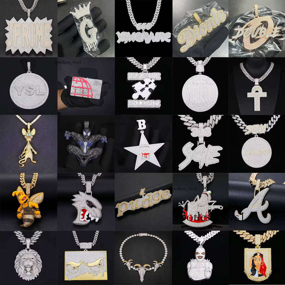 Ice out VVS Moissanite Personalized Custom Large Baguette Necklace Shiny Mossanite 3D Men's Pendant Hip Hop Rock Jewelry Fashion