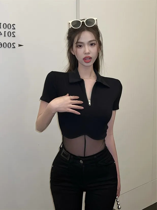 Mesh Patchwork Bodysuit Women Sexy Solid Long Sleeve Hipster Cleavage BodyShaping Party Style Gothic Clubwea 251231