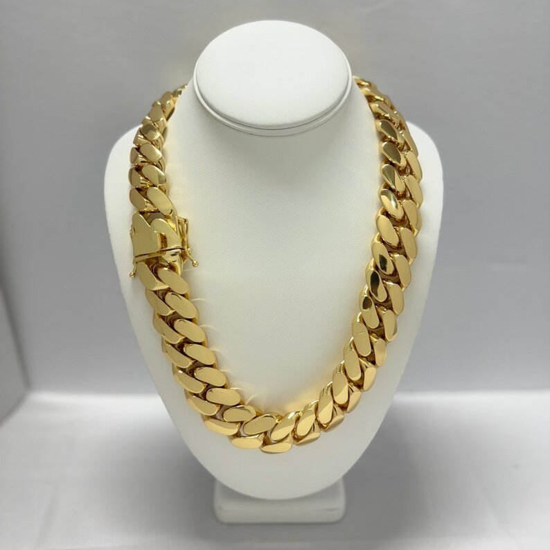 gold chain 22mm Miami Cuban Link Chain 14k Plated Box Lock Solid Handmade Statement Piece Jewelry necklace bracelet for men