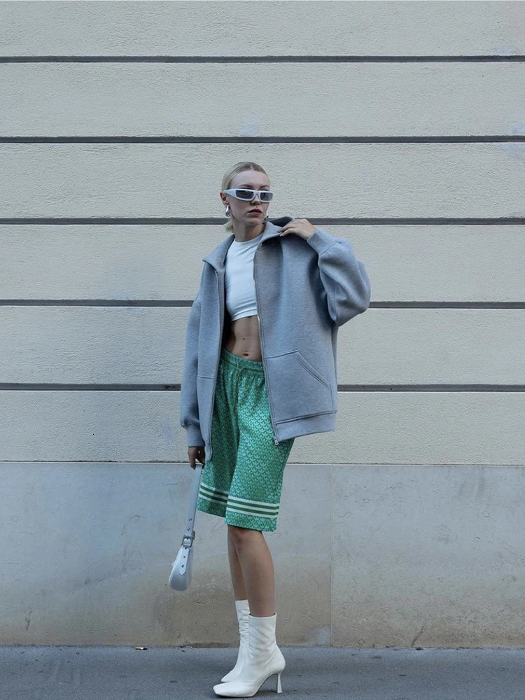 Womens Fashion Warm Hooded Jacket Fall and Winter Gray Long Sleeve Pocket Zipper Casual Women 251225