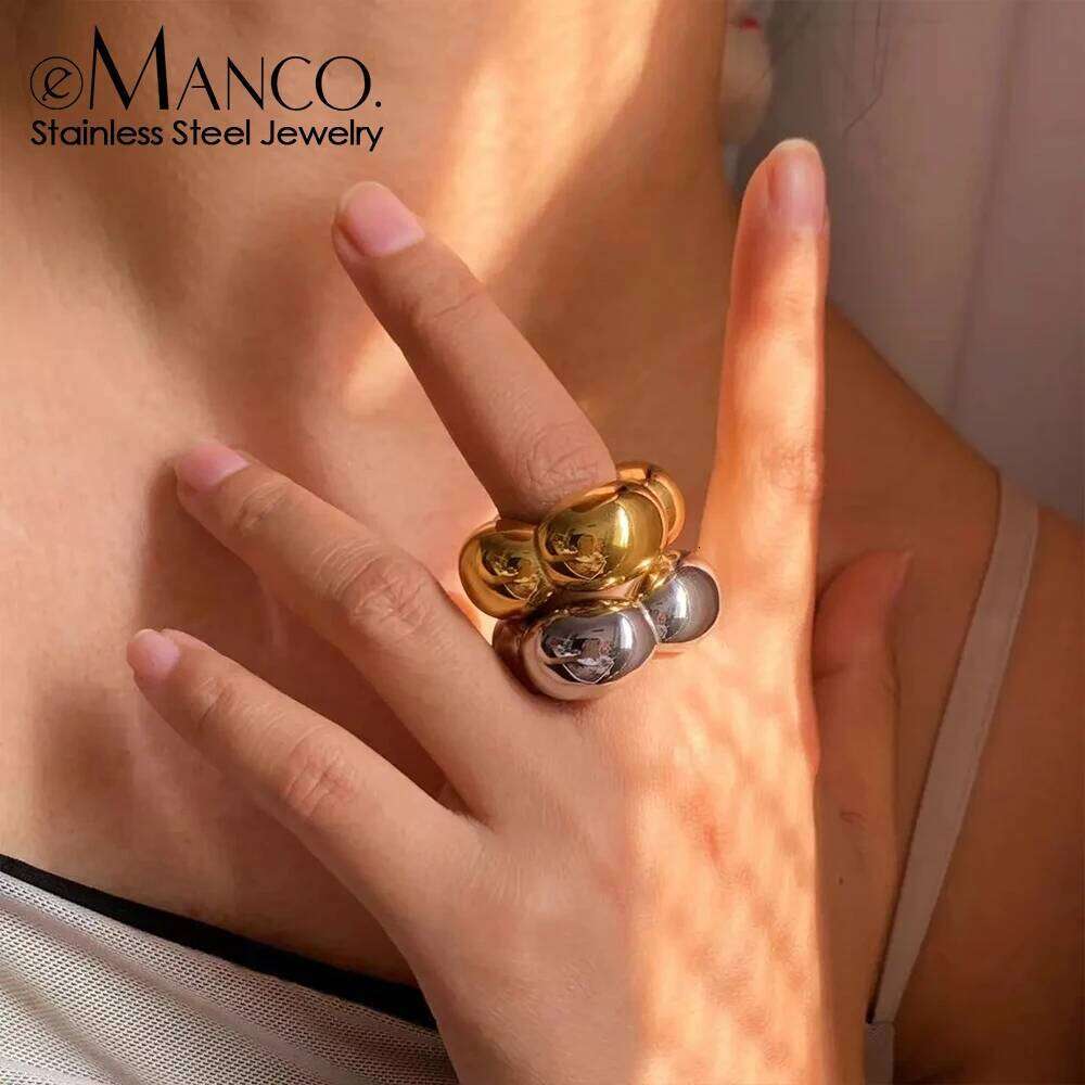 eManco Trendy Stainless Steel Flower Ring For Heavy Metal Charm Women Statement Rings Fashion Waterproof Jewelry Gift