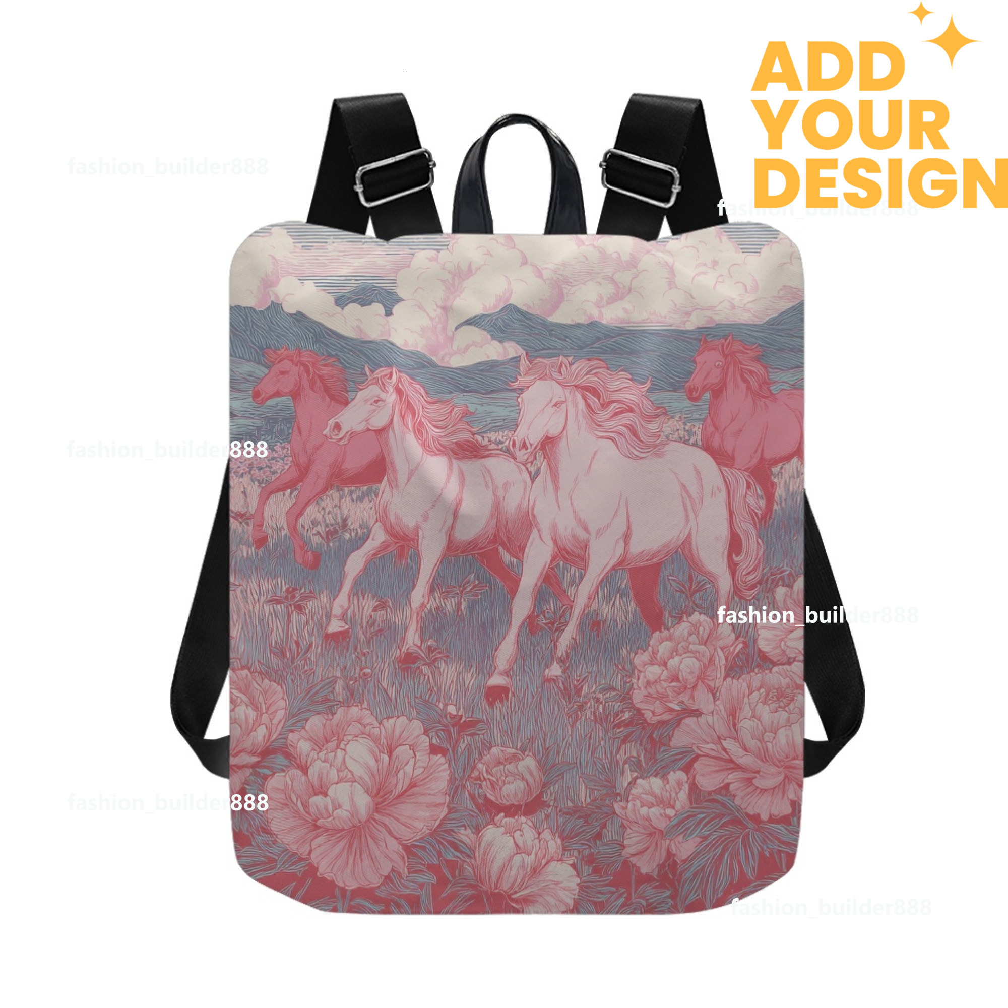 Custom H Designer Fashion Anti Theft Backpack Luxury Horse Pattern Unisex Full Print Backpack Laptop Bag Travel Bag H48