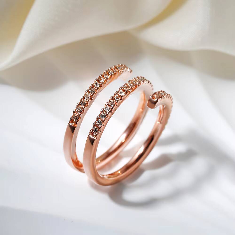 Elegant Spiral Rose Gold-Plated Moissanite Ring with Adjustable Open Band - Exclusive Personalized Jewelry for Women
