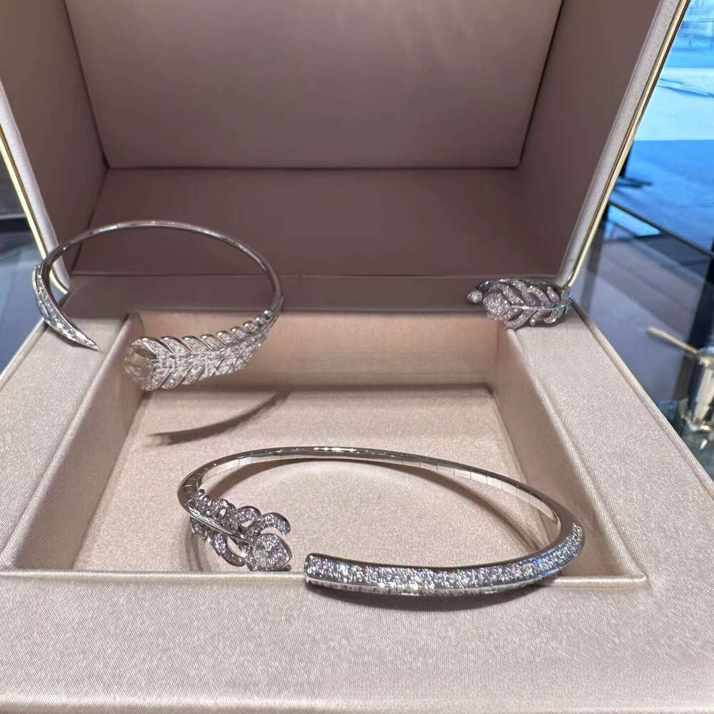 designer jewelry boucheronbracelet bouch ring High quality 925 sliver Feather Open Pure Silver High end Luxurious Full Diamond Inlaid Versatile Women's Bracelet