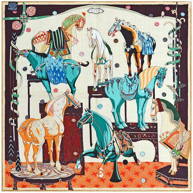 Beige Double-Sided Contrasting 65 Silk Wool Blend Scarf With Herringbone Pattern Hand Rolled Edge Spring Fashion Accessories