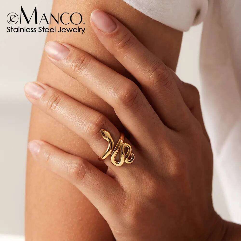 eManco Stainless Steel Creative Snake Ring Women's Accessories Gold-plated Fashion Rings Party Gifts Wholesale