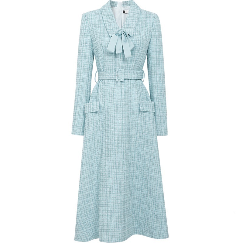 Urban Luxury Fall-winter New Style Women's Dress - Elegant Grey And Blue Tweedsexy Fitted Fashion Ensemble Dress Long Skirt