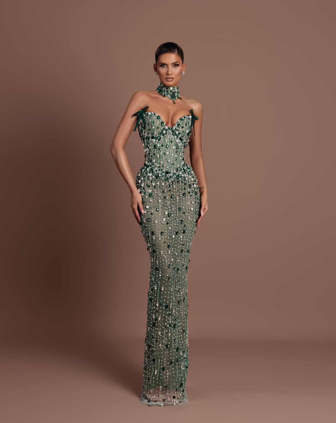 Exquisite Crystal Beaded Mermaid Prom Gown Sexy Strapless Sleeveless Evening Dresses Back Slit Rhinestone Customized Party Dress
