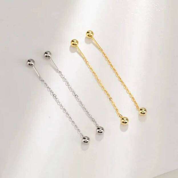 Real 925 Sterling Silver Chain Tassel Drop Earrings for Women Trendy Fine Jewelry Minimalist Piercing Screw Bead Accessories