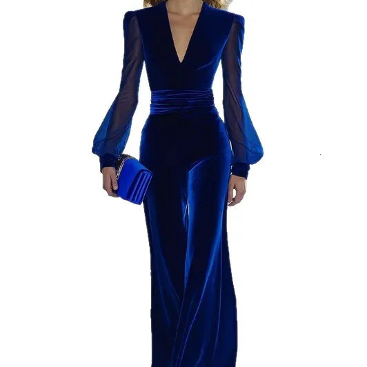 Fashion Jumpsuit Womens Spring Autumn Slim Fit Mesh Longsleeved Elegant Solid Color Vneck Office Female 251226