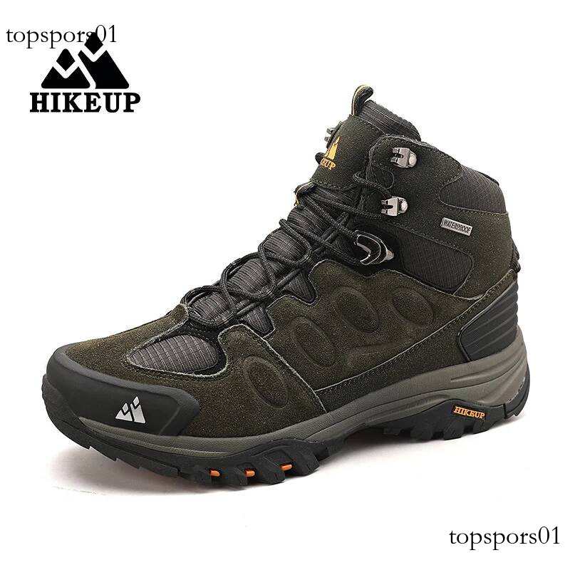 HIKEUP High-Top Men Hiking Boot Winter Outdoor Lace-Up Non-slip Sports Casual Trekking Boots Man Suede Warm Shoes