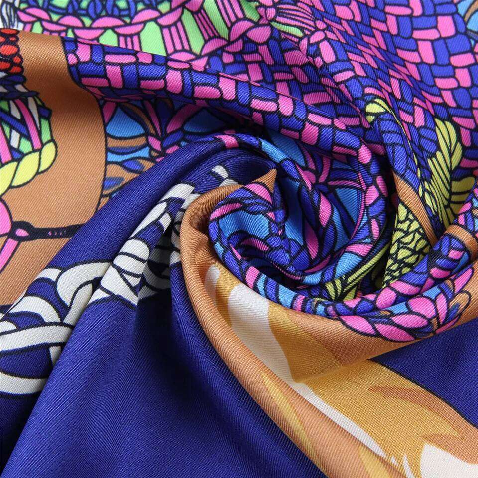 Manual Hand Rolled Twill Silk Scarf Women Timpani Print Square Scarves Echarpes Curled Foulards Femme Wrap Bandana Hijab Liuyuemoshang - view 3