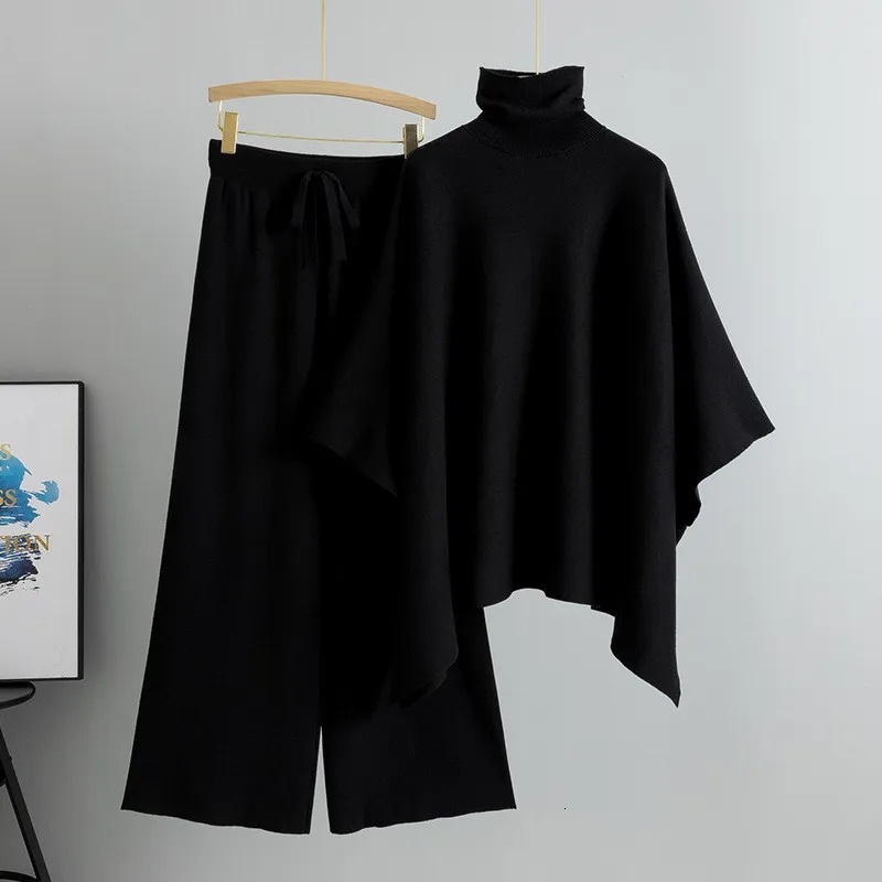 2 Piece Set Pant Turtleneck Knitted Sweaters Jumper Y2k Tops Wide Leg Long Pants Matching Sets Elegant Two 251225