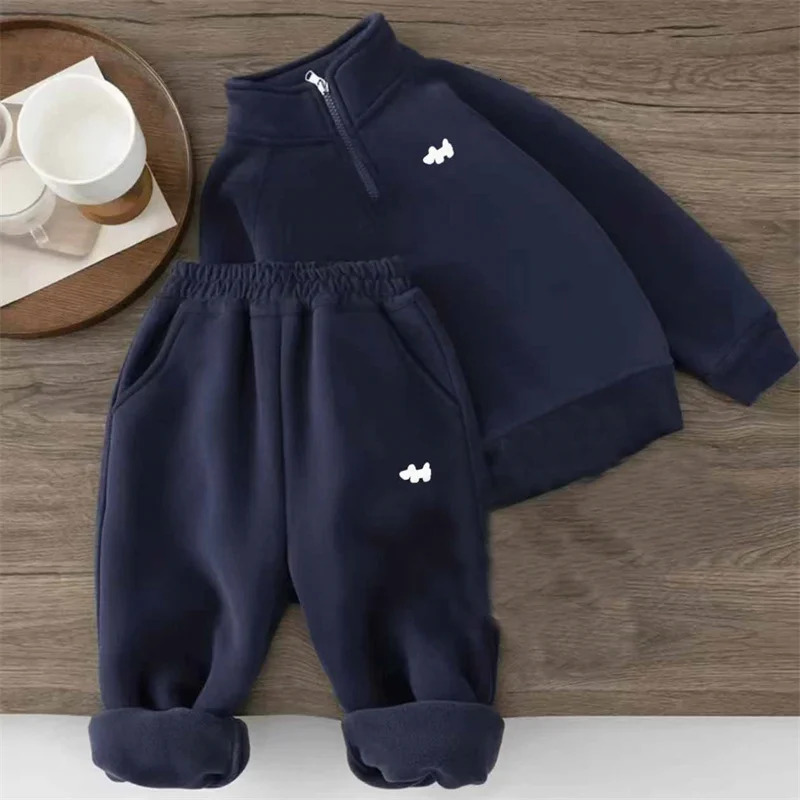 Childrens Padded Suit Boys Thermal Set Girls Fleece Sweatshirt Pants 2Pcs Winter Warm Sports Outfits Kids Autumn Casual Clothes 251230