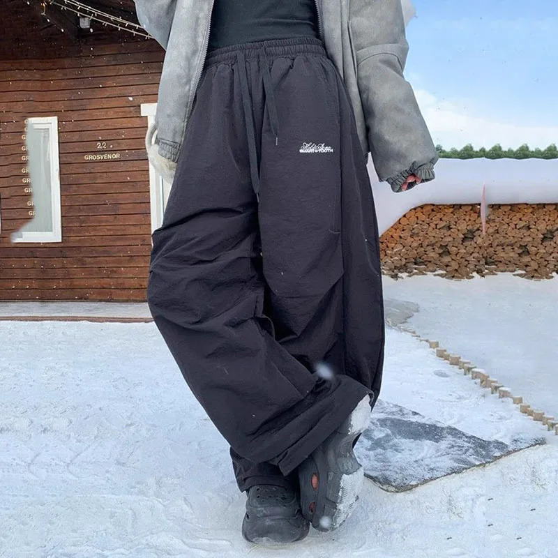 Winter Thicken Warm Fleece Pants Women Y2K American Retro Baggy Sweatpants Female Harajuku High Waist Hip Hop Wide Leg Trousers 251226