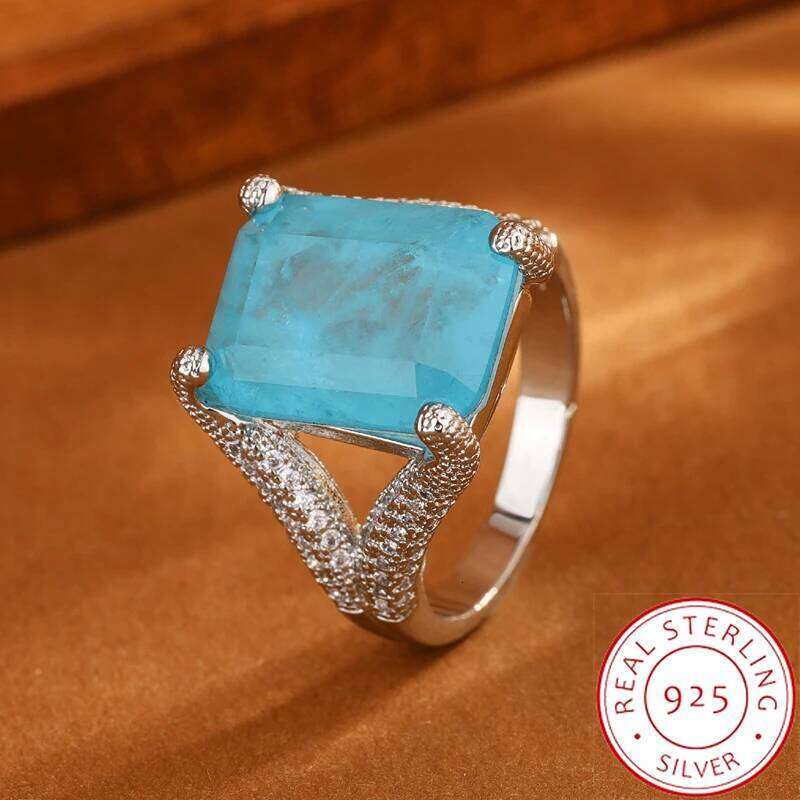 Unique Blue CZ Statement for Women 925 Sterling Silver | Eye-Catching Jewelry Gift Moissanite Ring Wedding Rings