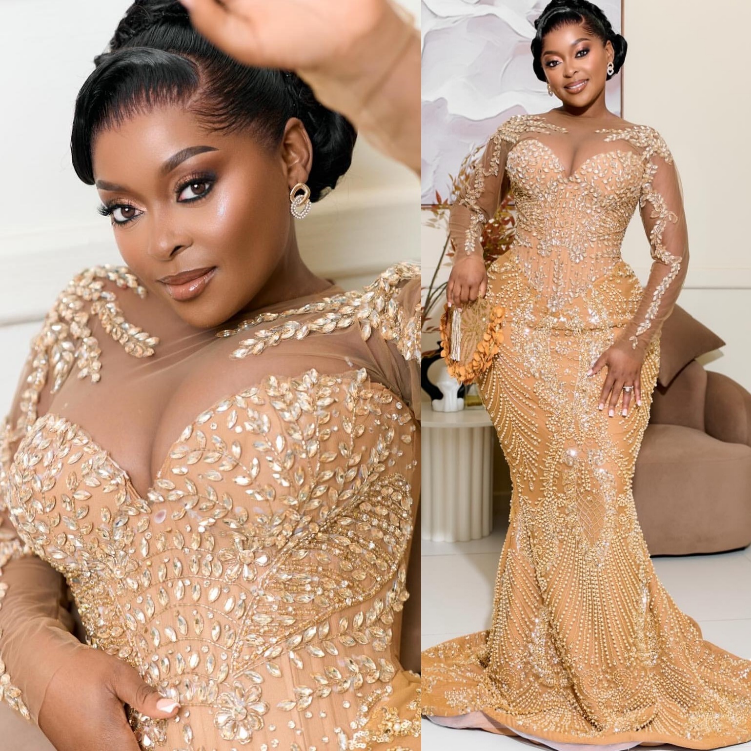 2026 Aso Ebi Champagne Mermaid Prom Dresses Beaded Crystals Sequined Illusion Evening Formal Party Second Birthday Engagement Gowns Dress For Special 