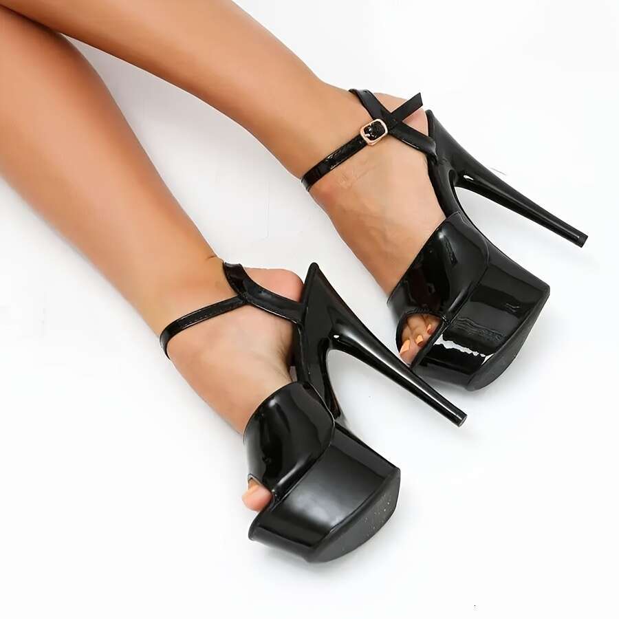Stylish Women S High Heels Stiletto Sexy Party Peep Toe Platform Ankle Buckle Strap Wedding Sandals Bright Patent Nightclub Vacation Summer Shoes MOJI