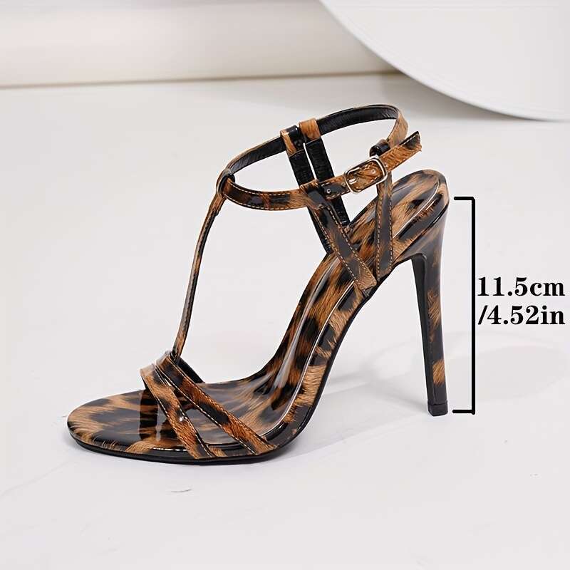 Hot Selling Fashionable Sexy Leopard Print One Strap High Heels For Women New Summer Round Toe Open Toe Stiletto Sandals MOJIDASHU