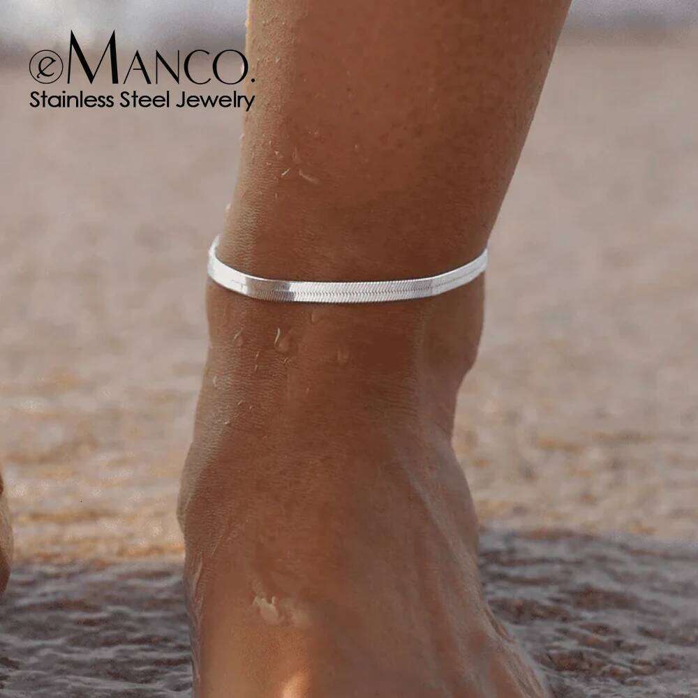 eManco Gifts Stainless Steel NotAllergic Men's Blade Wholesale Silver Color Snake Anklet for Women Beach Chain Ankl