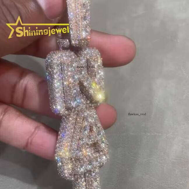 Ice out VVS Moissanite Iced Jewelry Sier Silicon Stone Hip Hop Pendant Vertical Letter Passed Tester