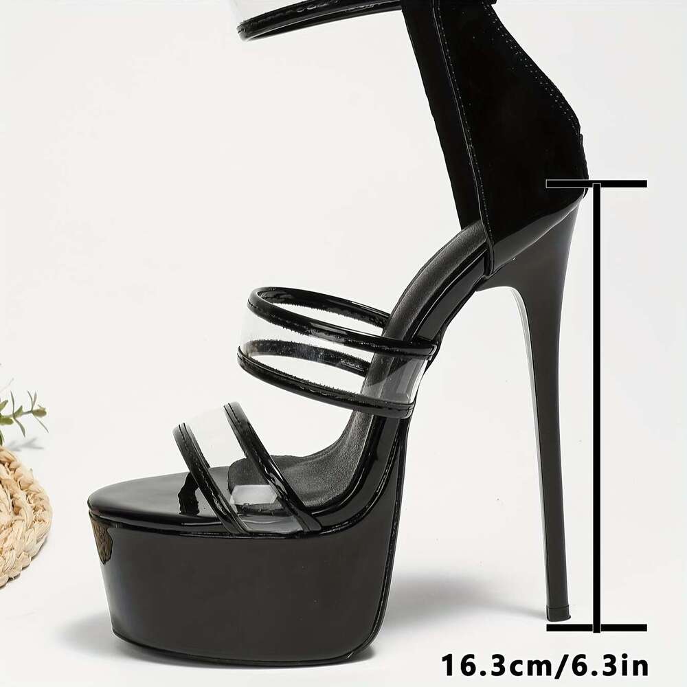 Women S Solid Color Stylish Sandals Back Zipper Platform Elegant Nightclub Party Ultra High Heels Transparent Summer Hollow Out Sandals MOJIDASHU