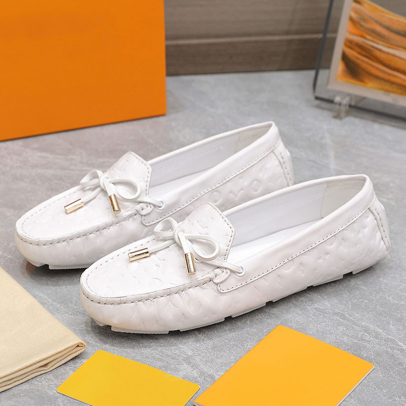 Ladies Summer Loafers Designer Bow Tie Leather Shoes Women Classic Retro Ballet shoe Full Grain Leather Sizes 35 42 With Boxs