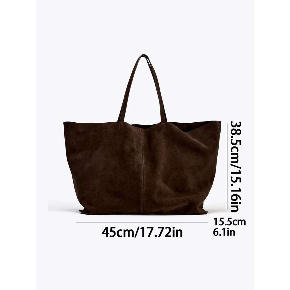 Ladies' Cowhide Handbag, Super Large Capacity Shopping Solid-Color Single-Shoulder Tote Bag, A Gift Fo