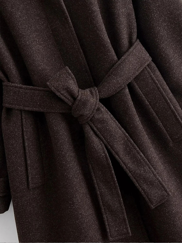 Europeanstyle womens fashionable and versatile elegant singlebreasted wool coat with lapel belt 251216