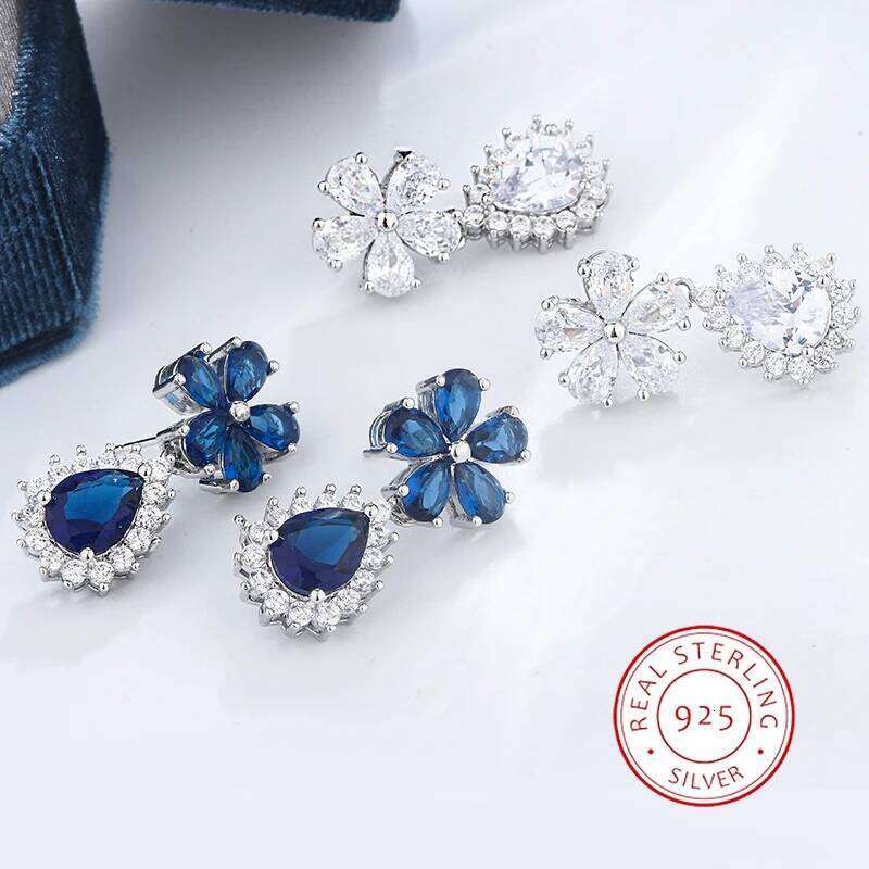 New Retro Hanging Double Flower Pendant Decorated with Zircon Crystal High-end Ladies Jewelry Accessories Earrings