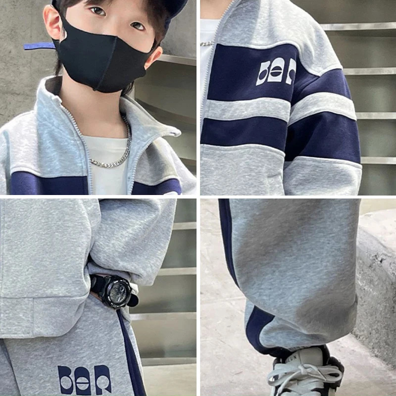 Fashion Boys Clothing Set Spring Autumn Patchwork Zipper Coat Pants 2Pcs For 4-12 Years Kids Tracksuits Teenager Casual Outfits 251230