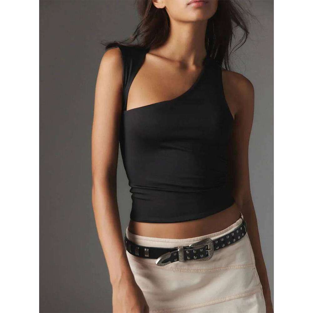Newly 2025 Sleeveless Summer Crop White Black Casual Basic T Shirt Hot Girl Cut Out Sexy Tank Top Camisole