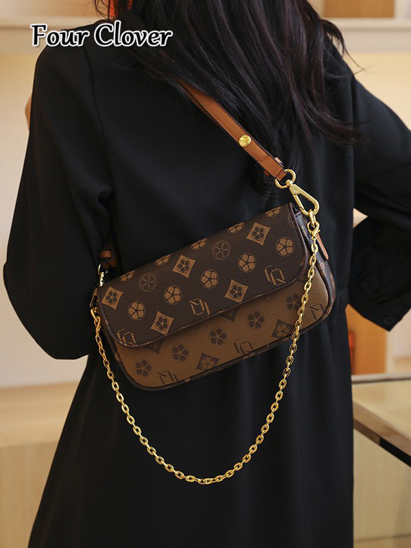 New luxury handbag, European and American fashion crossbody bag, printed retro small square bag, women's shoulder crossbody bag, chain handle und
