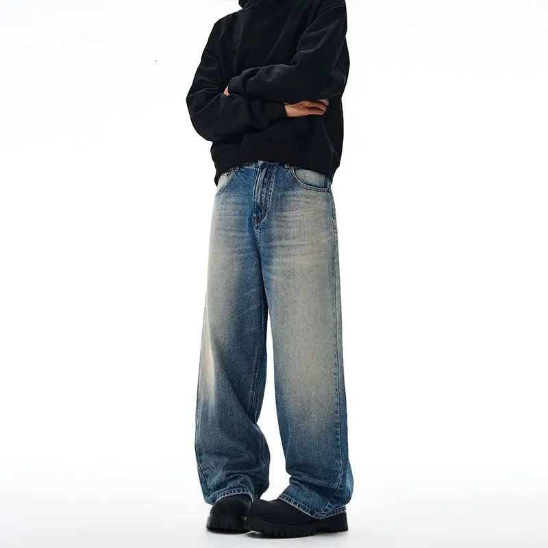 Mens Plus Size Fashionable Spring And Autumn Washed Straight Leg Jeans Retro Versatile Loose Wornout Casual Pants 251226