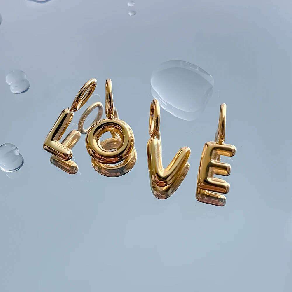 eManco Gold Color Stainless Steel Charms Collection Gender-Neutral Style 3D Bubble Letter Elements DIY Necklace Jewelry Making