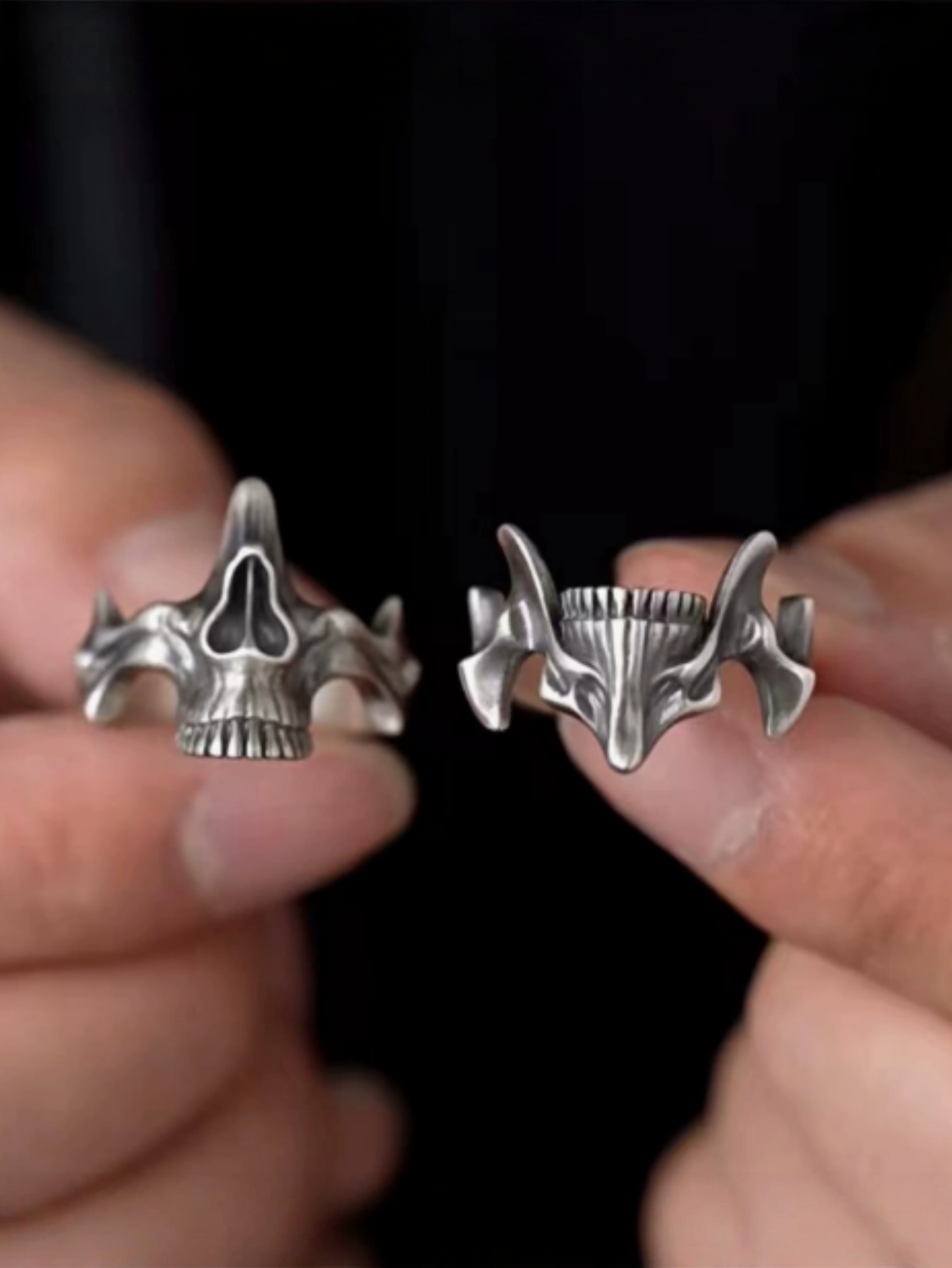 Men's Gothic Skull Open Ring - Adjustable Vintage Silver Punk Rock Trendy Statement Jewelry