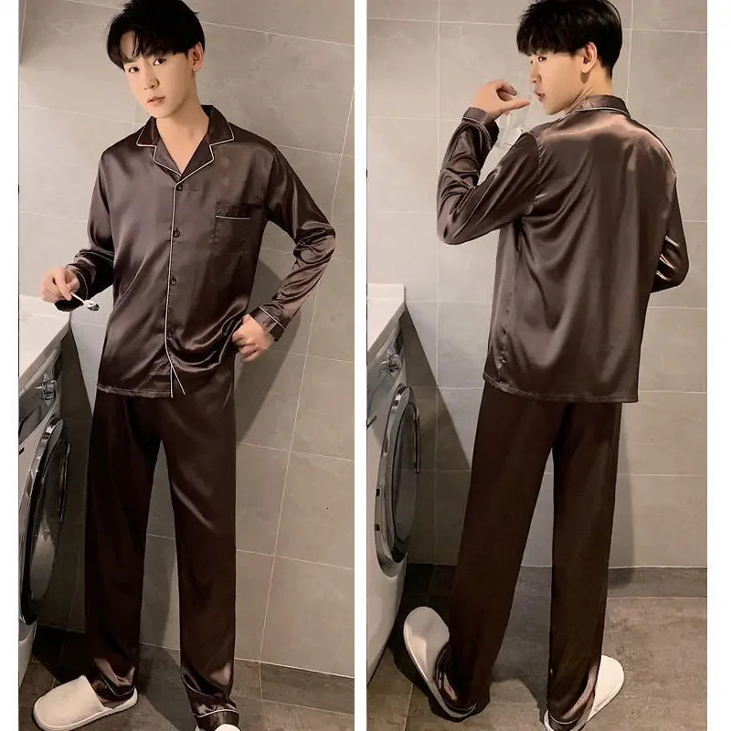 Men Pajamas Set Winter Sleepwear For Man Shirt Long Sleeve Pijama Male Silk Satin Sleeping Home Night Wear Big Size Loungewear 251231