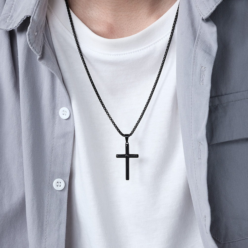 Stainless Steel Shiny Cross Pendant Necklace 18K Gold Plated No Fade Women Men Couple Jewelry