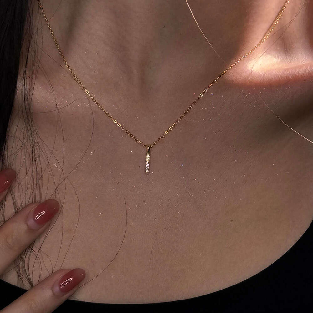Sparkling Ice Cube Fortune Gold Bar Necklace for Women 2026 New Light Luxury High-end Clavicle Chain Custom Jewelry
