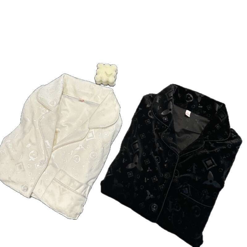 Yase Black And White Sweet Whisper Autumn Winter Gold Diamond Velvet Couple Pajamas High-End Embossed Design Light Luxury Elegant Set