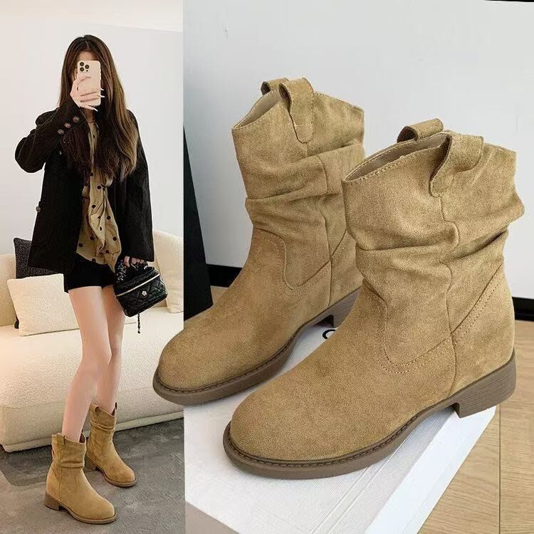 Ddmysports Women S Shoes Versatile Retro Slouch New Autumn Style Elegant Slimming Chunky Heel Short For Petite Height Increasing Boots Outdoor Shoes