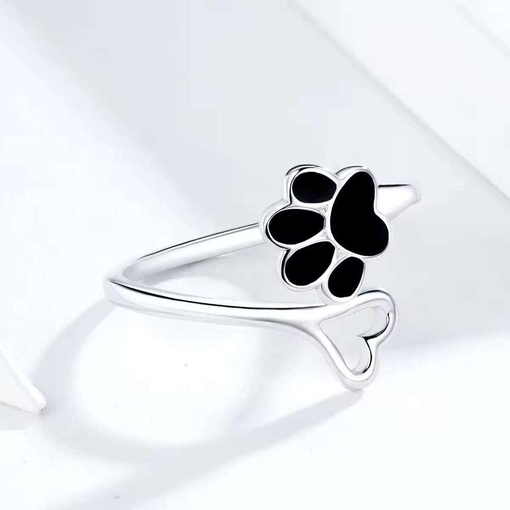 S925 Sterling Silver Cat Paw Heart Open Ring for Women Cute Ins Design Student Gift Jewelry In Stock